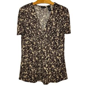 New York & Co. Large Short Sleeve Surplice Geometric Print Blouse Top, Brown